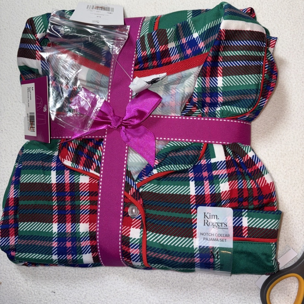 Kim Rogers I Festive Plaid  Flannel Pajama Set M Long Pants/Sleeves Unwrapped